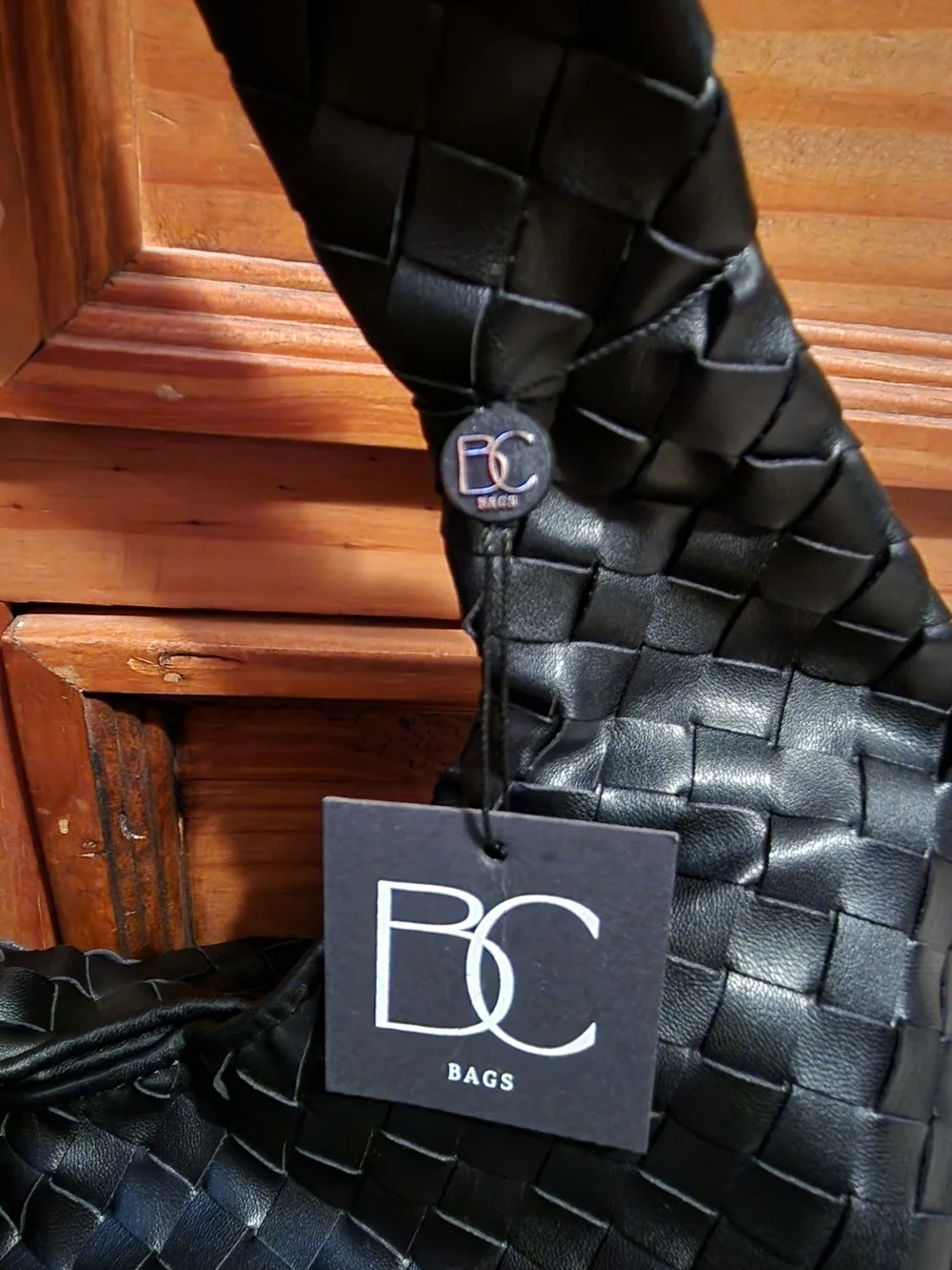 Black Woven Faux Leather Hobo Bag